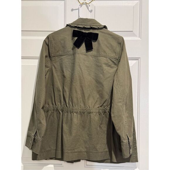 Kate Spade Broome Street Ruffle Trim & Velvet Bow Back Military Button Up Jacket - Picture 15 of 16